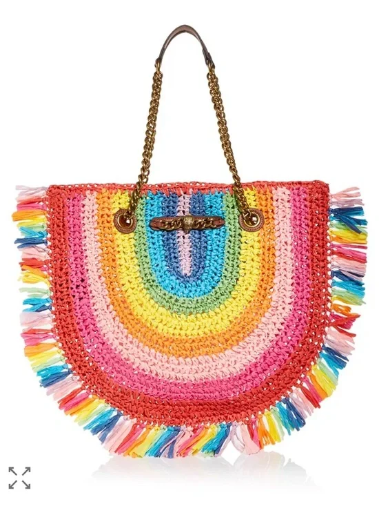 Kurt Geiger Chelsea Rainbow Stripe Fringe Tote - Picture 2 of 12
